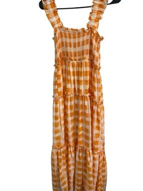 Sofie The Label Women’s Orange Checkered Tiered Sundress